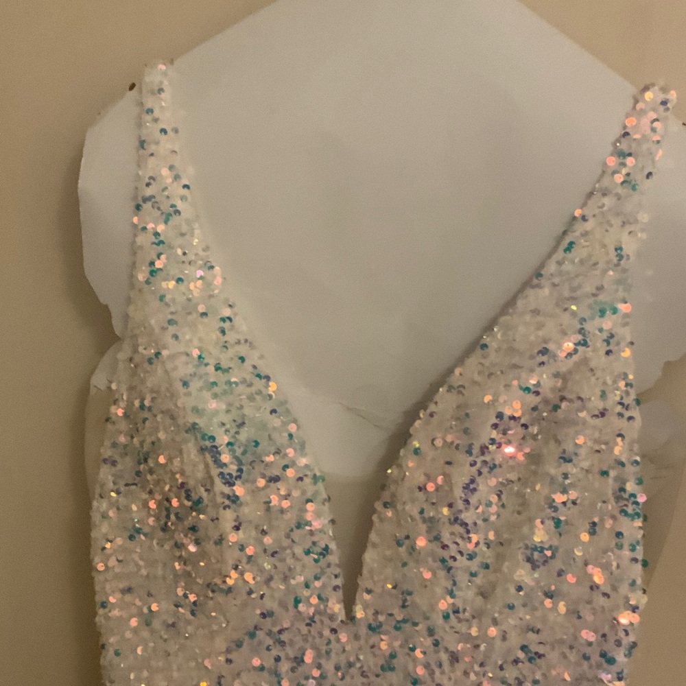 Sherri Hill White Sequin Prom Dress